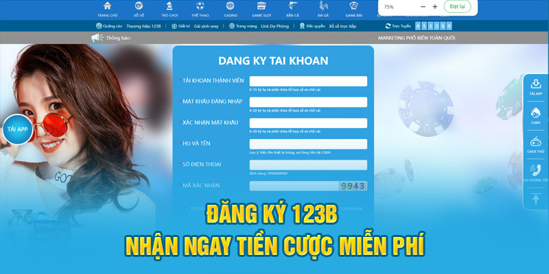 Đăng ký 123B nhận ngay tiền cá cược miễn phí